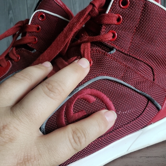GUCCI RED Canvas Rebound Mid High Top Sneaker - Picture 12 of 16